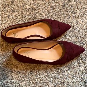 Red suede pointy flats